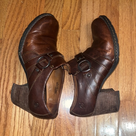 Born Women's Haddon Brown Leather Slip-On Low Ankle Block Heels Booties US 9 - Picture 5 of 6